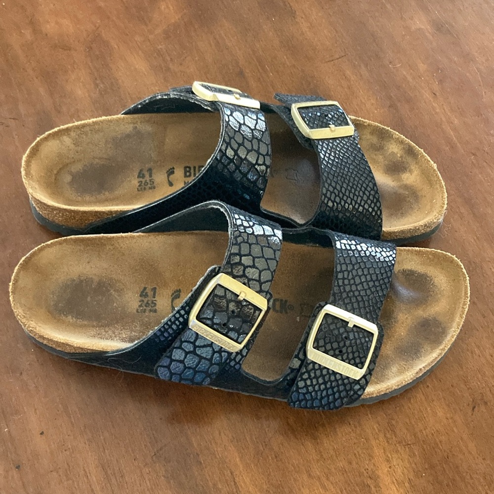 Black Berkenstock Textured Sandals with Buckles